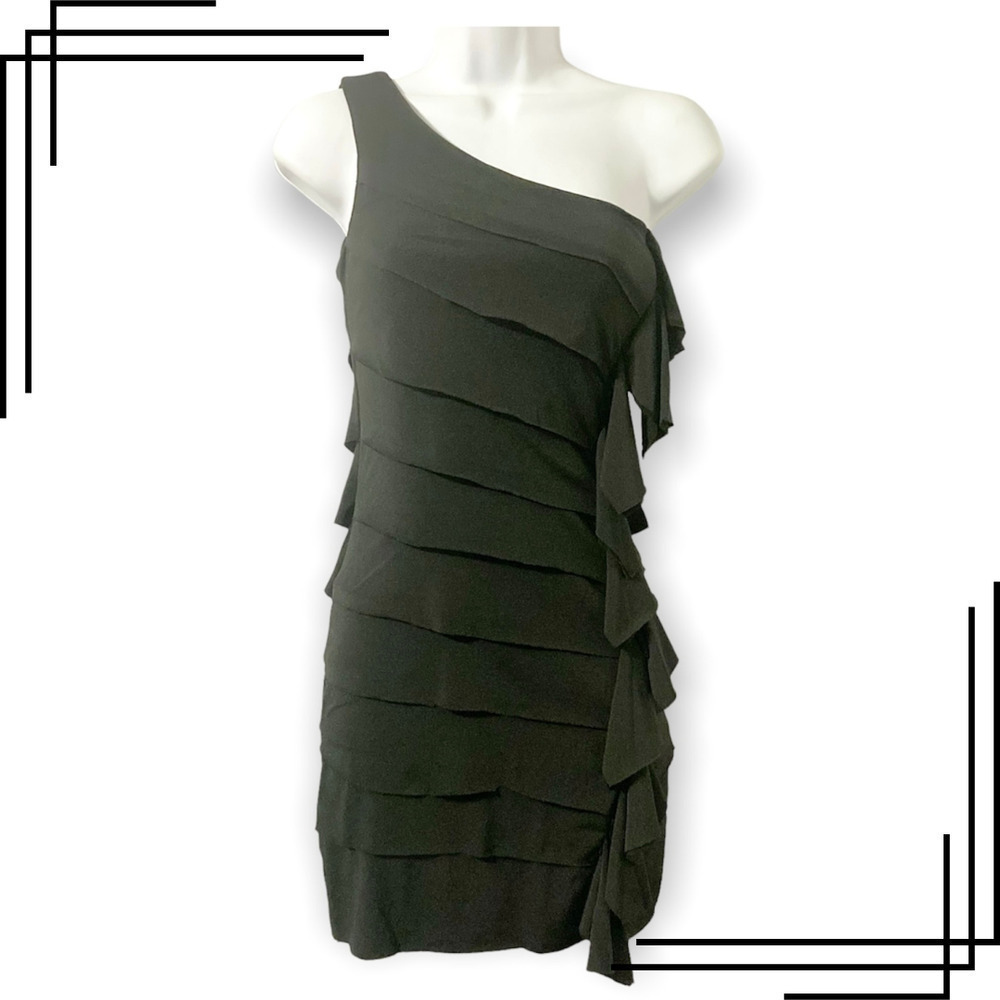 Ruby Rox Black One Shoulder Tiered Bodycon Dress Medium